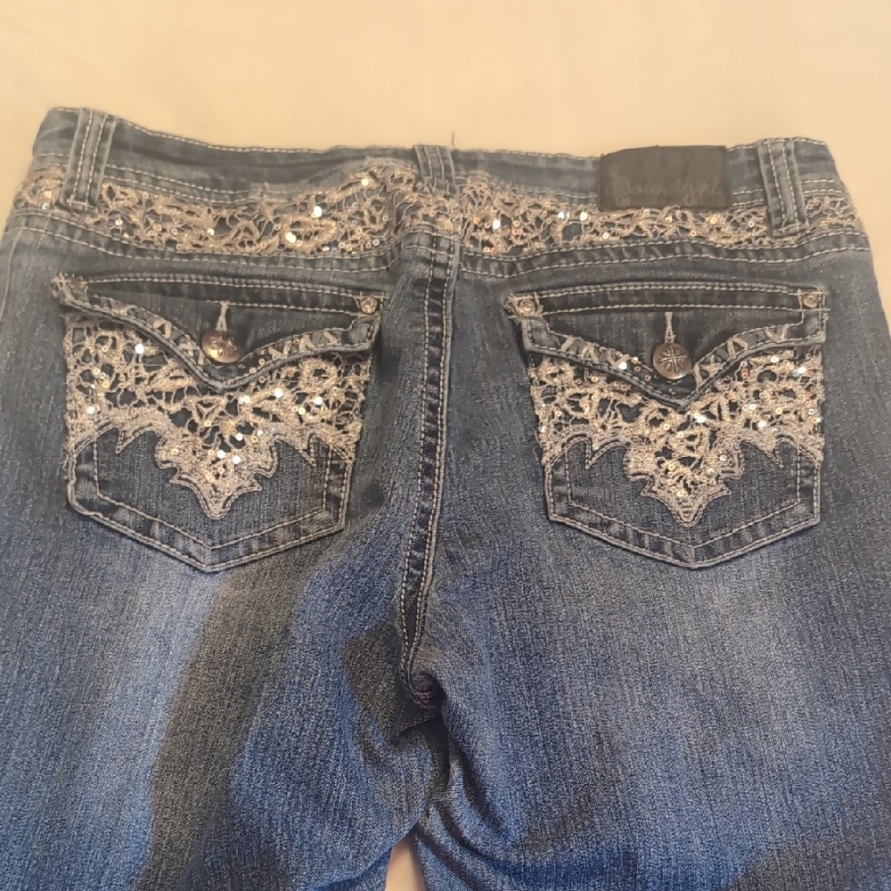 Soundgirl Blue Jeans with Lace Detail